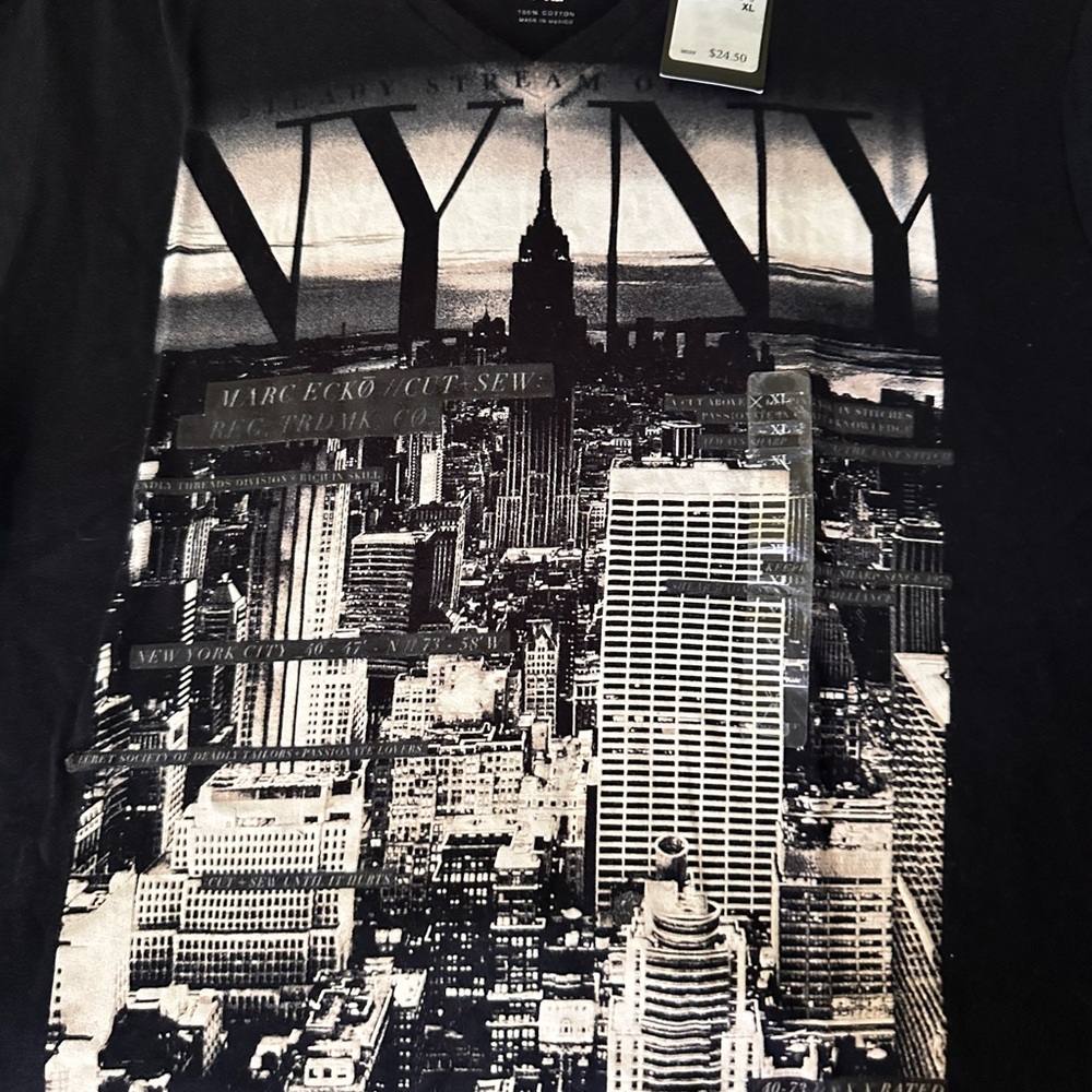 Marc Ecko Black NY Cityscape Long Sleeve Tee